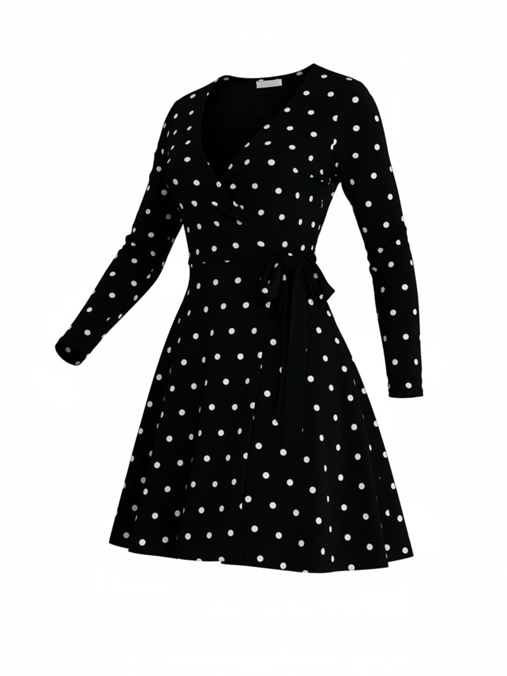 NWT White House Black Market Black Polka Dot Long-Sleeve Faux Wrap Dress Size 12